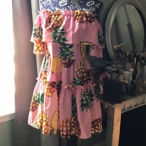 Pineapple Print Off Shoulder Dress